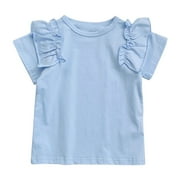 Kids Clothes Children's Summer T Shirt Short Sleeve Round Neck Solid Color Top Casual Going Out for 1 To 7 Years Toddler Girls Clothes Toddler Girl Pajamas 3T (Sky Blue,140)